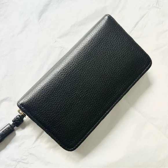 TORY BURCH Taylor Continental Wallet, Black Pebble Leather - Picture 8 of 12